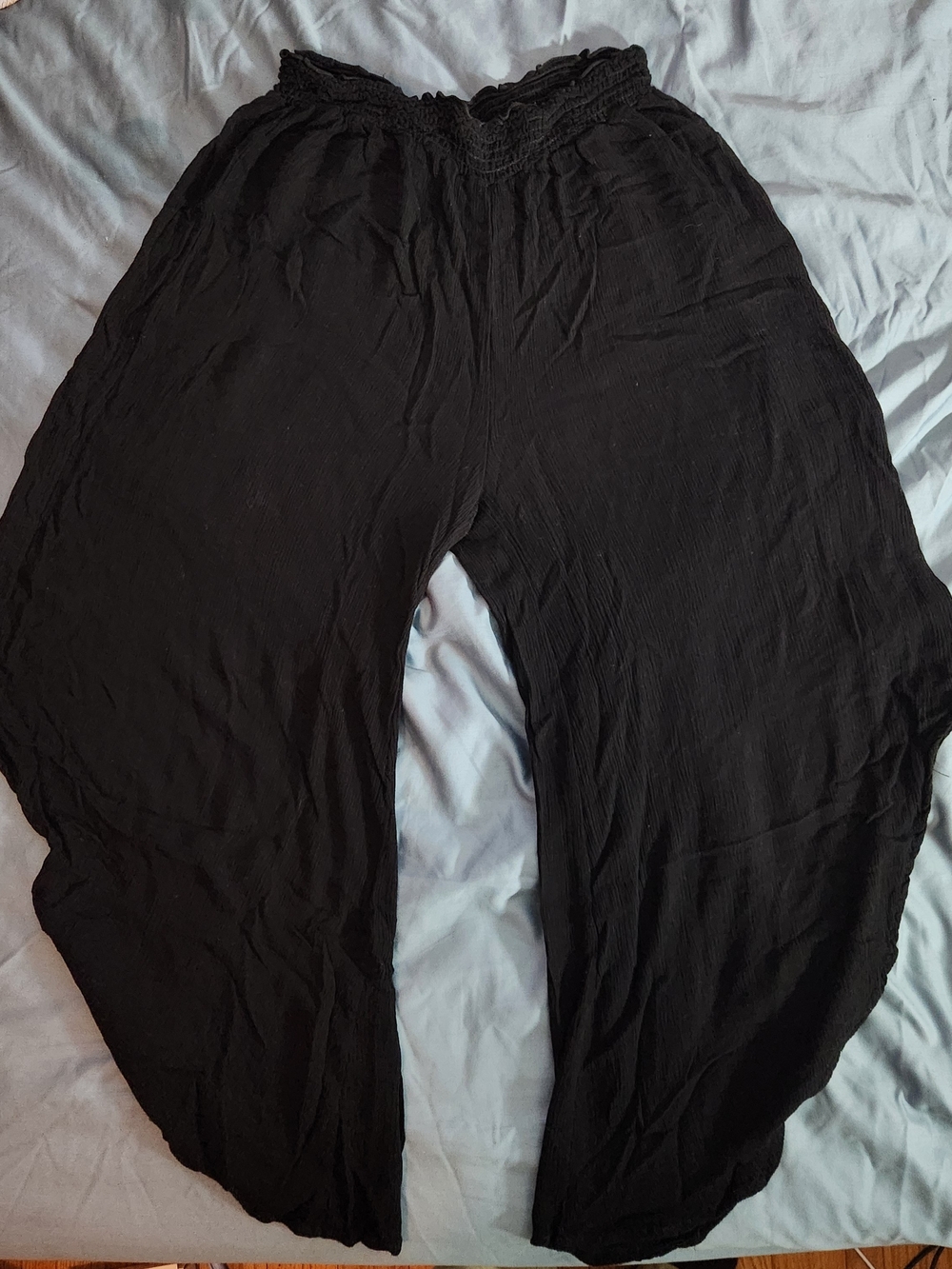 Black Boho Draped Wide-Legged Asymetrical Pants